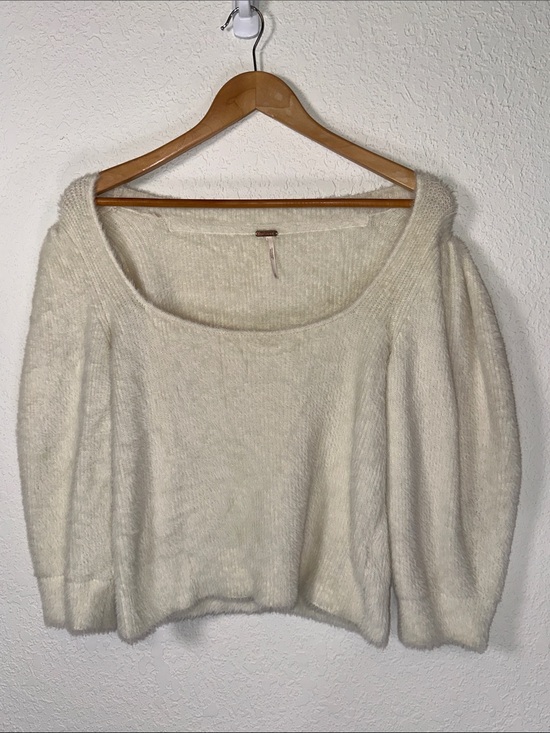 Free People Sweaters - Free People Moon Beam Cream Scoop Neck Fuzzy Knit Sweater